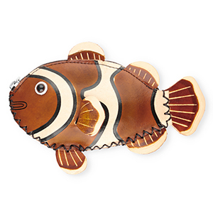 Porte monnaie en cuir poisson clown Marron-beige sable-noir-blanc