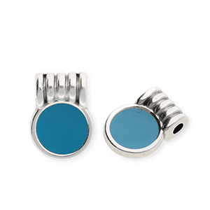 Breloques en m&eacute;tal DQ&reg; rond Argent&eacute; antique-bleu p&eacute;trole (sans nickel)