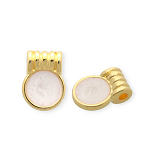 Breloques en m&eacute;tal DQ&reg; rond Dor&eacute;-blanc nacr&eacute; (sans nickel)