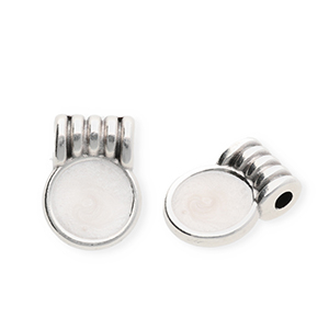 Breloques en m&eacute;tal DQ&reg; rond Argent&eacute; antique-blanc nacr&eacute; (sans nickel)