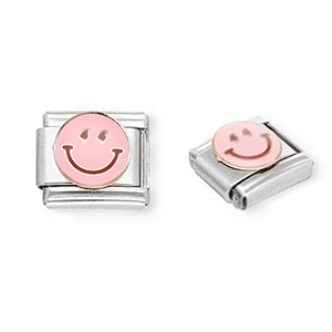 Appr&ecirc;ts en acier inox breloques pour bracelet italien smiley Argent&eacute;-rose clair-violet