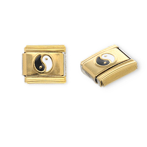 Appr&ecirc;ts en acier inox breloques pour bracelet italien Yin & Yang Dor&eacute;-noir-blanc