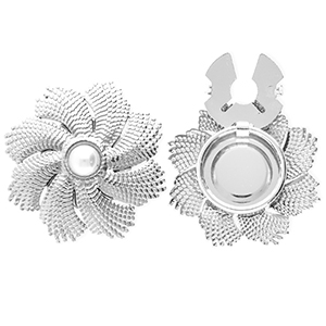 Cache-boutons en acier Inox fleur avec imitations perle Argent&eacute;-blanc