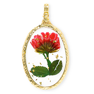 Pendentifs avec fleurs s&eacute;ch&eacute;es ovale Dor&eacute;-rouge-vert