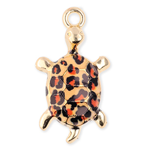Breloques en m&eacute;tal tortue avec imprim&eacute; l&eacute;opard Dor&eacute;-orange-noir