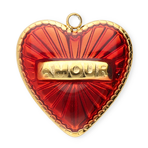 Breloques en acier Inox coeur Dor&eacute;-rouge