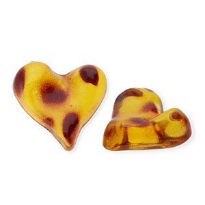 Cabochons acryliques coeur avec imprim&eacute; l&eacute;opard Marron ambre