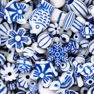 Perles acryliques mix Blanc-bleu de Delft