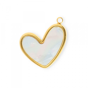 Breloques en acier Inox coeur Dor&eacute;-blanc nacr&eacute;