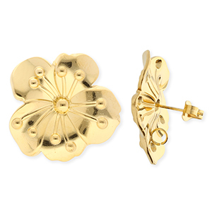 BY31&reg; Appr&ecirc;ts en acier Inox boucles d'oreilles&nbsp;/&nbsp;puces d&rsquo;oreilles fleur avec anneau Dor&eacute;