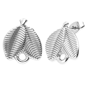 Appr&ecirc;ts en acier Inox boucles d'oreilles / puces d&rsquo;oreilles feuilles avec anneau Argent&eacute;