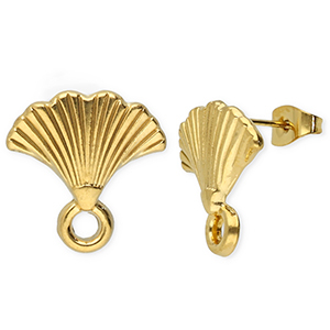 Appr&ecirc;ts en acier Inox boucles d'oreilles / puces d&rsquo;oreilles &eacute;ventail avec anneau Dor&eacute;