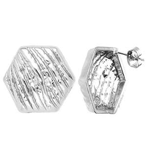 Appr&ecirc;ts en acier Inox boucles d'oreilles / puces d&rsquo;oreilles hexagone avec anneau Argent&eacute;