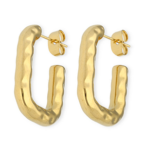 Boucles d'oreilles puces en acier Inox  rectangle Dor&eacute;