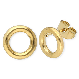 Boucles d'oreilles puces en acier Inox  rond Dor&eacute;