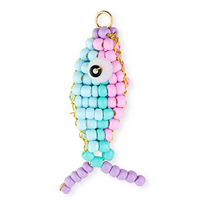 BY31&reg; Breloques en perles de verre poisson Lilas pastel-bleu clair-turquoise-lavande-dor&eacute;