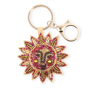 Porte-cl&eacute;s soleil avec visage Dor&eacute;-dor&eacute; antique-rose AB