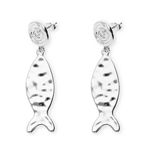Boucles d'oreilles&nbsp;/&nbsp;puces tendance spirale & poisson avec tige en acier inoxydable Argent&eacute;