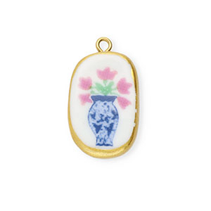 Breloques en c&eacute;ramique ovale avec fleur Dor&eacute;-blanc-bleu-rose-vert