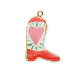Breloques en c&eacute;ramique botte de cow-boy avec c&oelig;ur Dor&eacute;-blanc-rouge-rose-vert