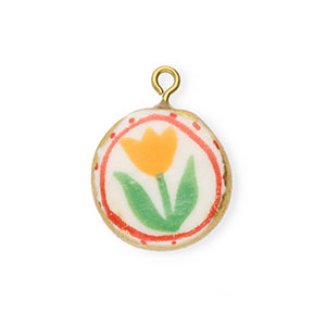 Breloques en c&eacute;ramique rond avec fleur Dor&eacute;-blanc-rouge-vert-orange