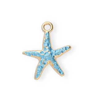 Breloques en m&eacute;tal &eacute;maill&eacute;e &eacute;toile de mer Dor&eacute;-bleu clair