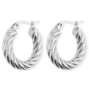 BY31&reg; Boucles d'oreilles / cr&eacute;oles en acier Inox torsad&eacute; Argent&eacute;