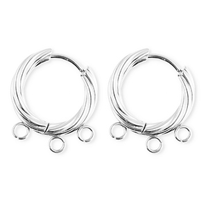 BY31&reg; Appr&ecirc;ts en acier Inox boucles d'oreilles&nbsp;/&nbsp;puces cr&eacute;oles torsad&eacute; avec 3 anneaux Argent&eacute;