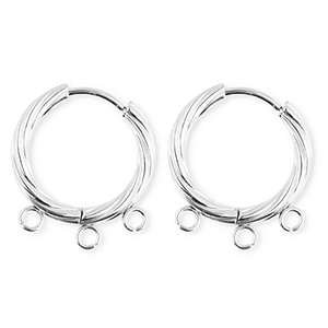 BY31&reg; Appr&ecirc;ts en acier Inox boucles d'oreilles&nbsp;/&nbsp;puces cr&eacute;oles torsad&eacute; avec 3 anneaux Argent&eacute;