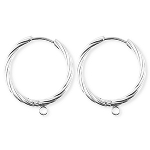 BY31&reg; Appr&ecirc;ts en acier Inox boucles d'oreilles&nbsp;/&nbsp;puces cr&eacute;oles torsad&eacute; avec anneau Argent&eacute;