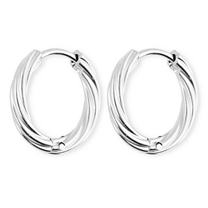 BY31&reg; Boucles d'oreilles / cr&eacute;oles en acier Inox torsad&eacute; Argent&eacute;