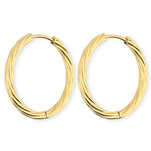 BY31&reg; Boucles d'oreilles / cr&eacute;oles en acier Inox torsad&eacute; Dor&eacute;