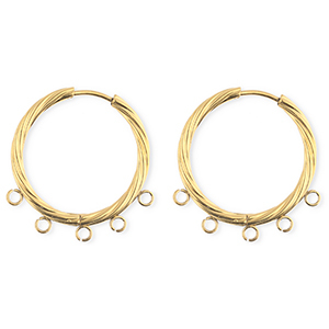 BY31&reg; Appr&ecirc;ts en acier Inox boucles d'oreilles&nbsp;/&nbsp;puces cr&eacute;oles torsad&eacute; avec 5 anneaux Dor&eacute;