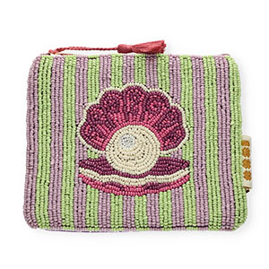 BY31&reg; Trousse coquille avec perle Vert pastel-lilas-aubergine-blanc cass&eacute;-blanc