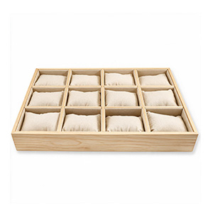 Pr&eacute;sentoir bijoux 12 cases avec coussins naturel-blanc cass&eacute;