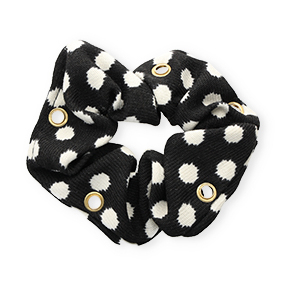 Elastique pour cheveux chouchou pois avec anneaux Noir-blanc-dor&eacute;