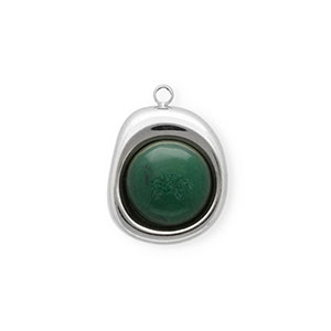 Breloques en acier Inox Jade organique ovale Argent&eacute;-vert