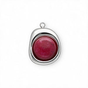 Breloques en acier Inox Jade organique ovale Argent&eacute;-violet magenta