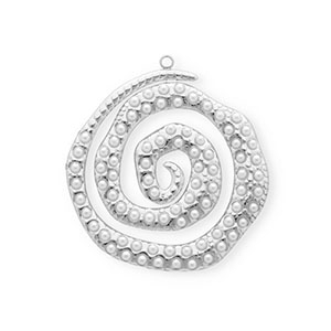 Breloques en acier Inox spirale avec imitations perles Argent&eacute;-blanc