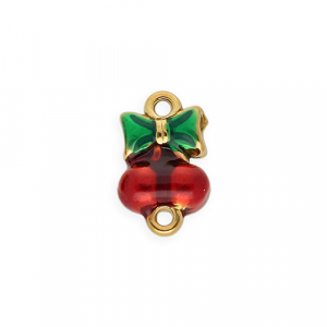 Appr&ecirc;ts en acier Inox connecteur &eacute;mail cerises avec n&oelig;ud Dor&eacute;-rouge-vert
