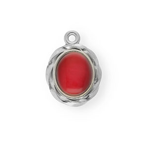 Breloques en acier Inox &eacute;mail ovale Argent&eacute;-rouge