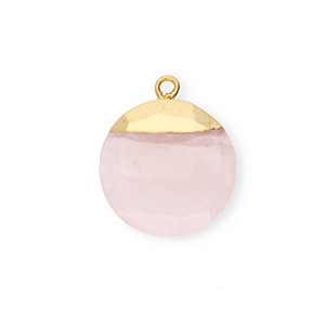 Breloque en pierre naturelle Quartz rond Rose clair-dor&eacute;