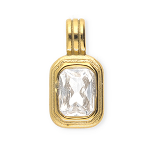 Breloques en acier Inox avec strass rectangle Dor&eacute;-cristal