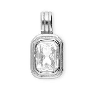 Breloques en acier Inox avec strass rectangle Argent&eacute;-cristal