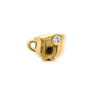 Breloques en acier Inox avec strass tasse Dor&eacute;-cristal