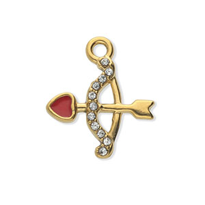 Breloques en acier Inox avec strass arc et fl&egrave;ches Dor&eacute;-cristal-rouge