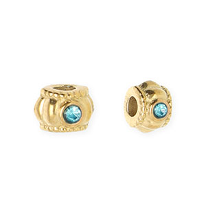 Perles en acier Inox spacer avec strass 6 mm Dor&eacute;-bleu