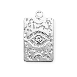 Breloques en acier Inox avec strass rectangle avec oeil Argent&eacute;-cristal