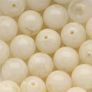 Perles acryliques 14 mm rond Blanc cass&eacute;-blanc marbr&eacute;