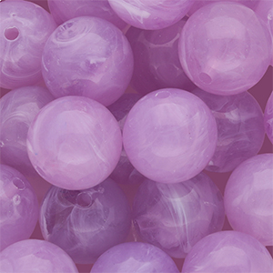 Perles acryliques 14 mm rond Lilas-blanc marbr&eacute;